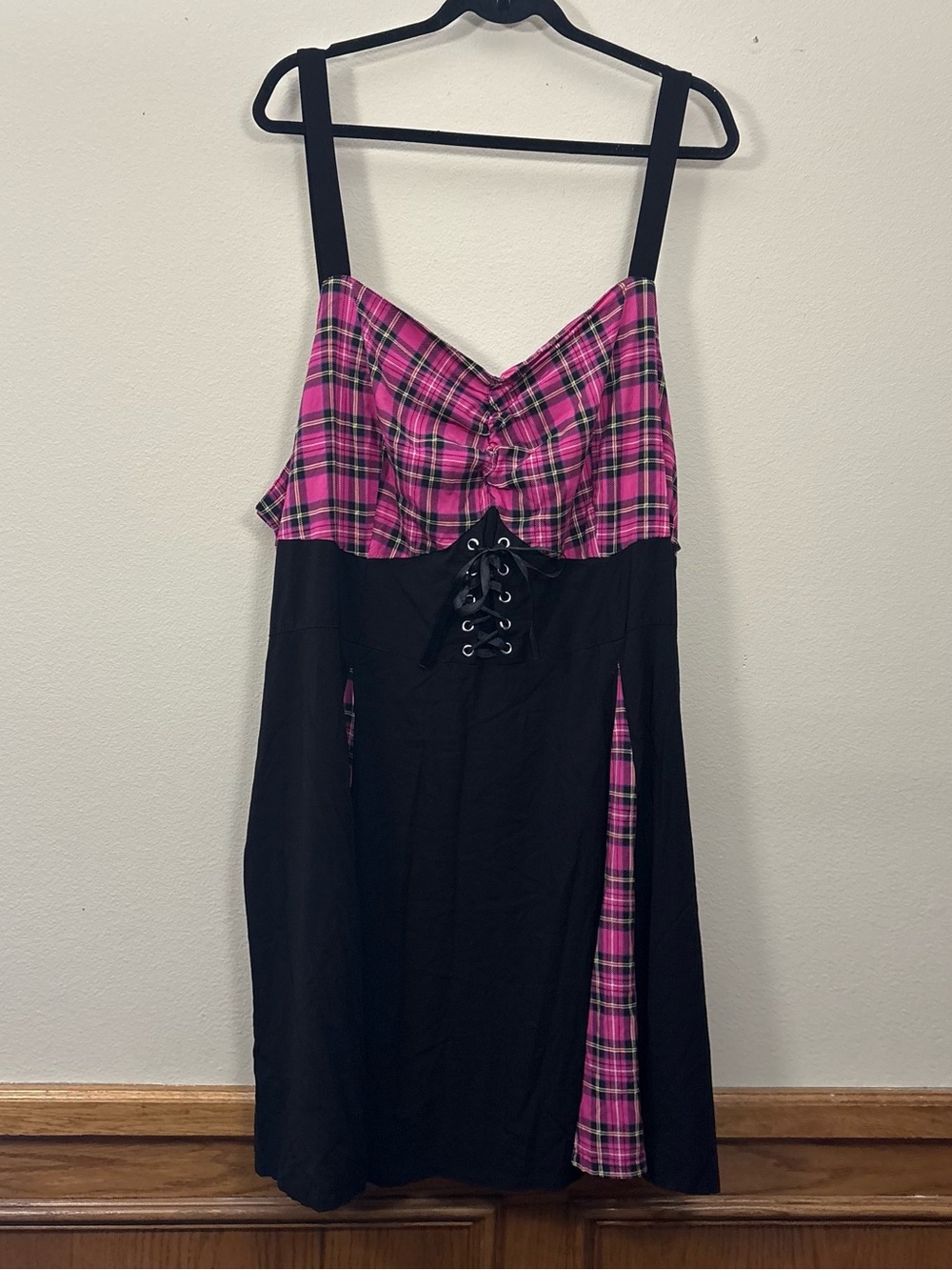 Hot topic Pink Plaid Black Lace-Up corset Dress women’s 5X alt goth punk grunge